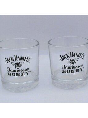 Jack Daniels Tennessee Honey Logo Shot Glasses Set Of 2 - Whiskey Glassware Coll
